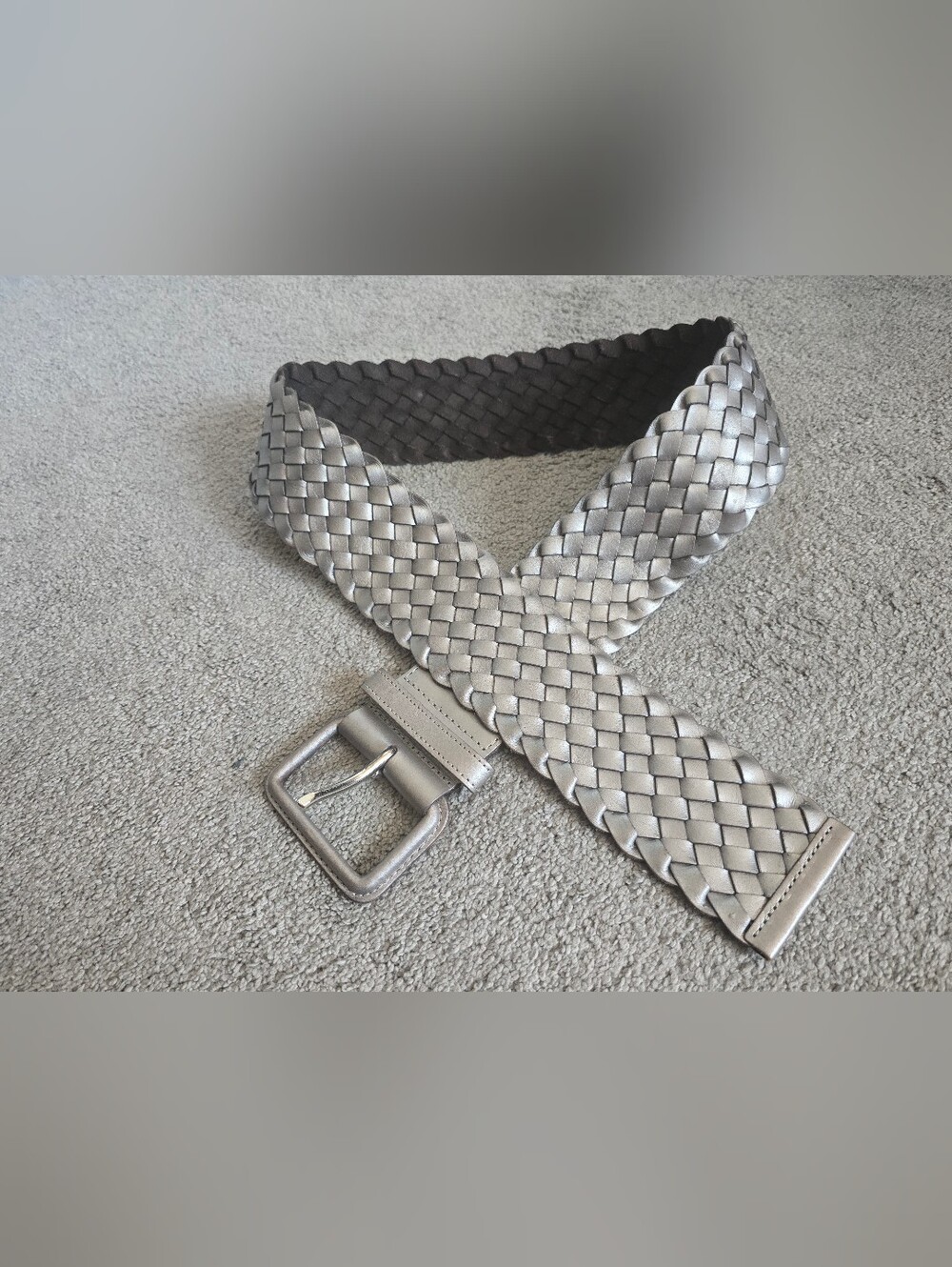 Club Monaco Leather Woven Women’s Belt - Silver NWT